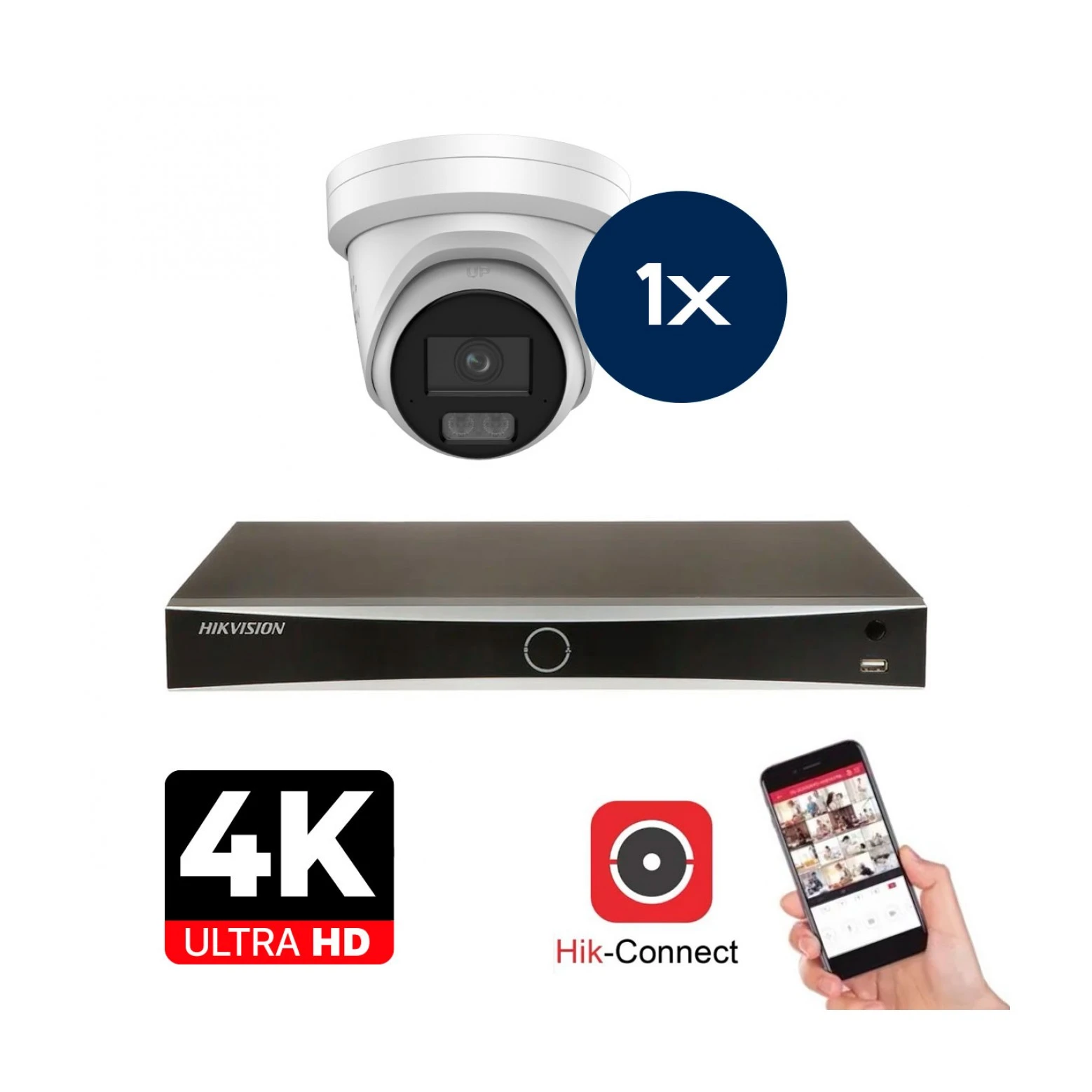 Hikvision Camera Set - 1x Colorvu 3.0 - Turret - 8MP (4K) - Audio en Microfoon - IP - Blanc