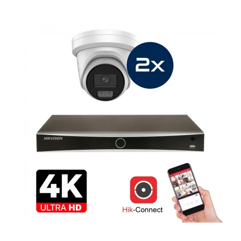 Hikvision Camera Set - 2x Colorvu 3.0 - Turret - 8MP (4K) - Audio et microphone - IP - Blanc