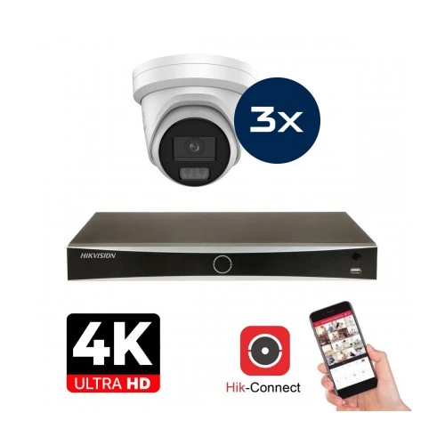 Hikvision Camera Set - 3x Colorvu 3.0 - Turret - 8MP (4K) - Audio en Microfoon - IP - Blanc