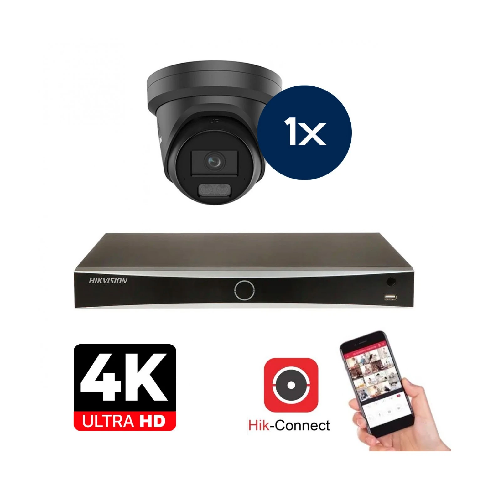 Hikvision Camera Set - 1x Colorvu 3.0 - Turret - 8MP (4K) - Audio en Microfoon - IP - Noir